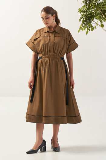 Savaaya The Ochre Contrasted Belt Dress 