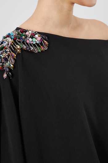 Aakaar Black Modal Crystals, Pearls Noir Cape Gown For Kids Online at Aza Fashions Aakaar_Black Modal Crystals, Pearls Noir Cape Gown For Kids_Online_at_Aza_Fashions