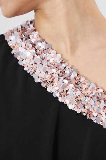 Aakaar_Black Modal Sequins Embellished One Shoulder Gown For Kids_Online_at_Aza_Fashions