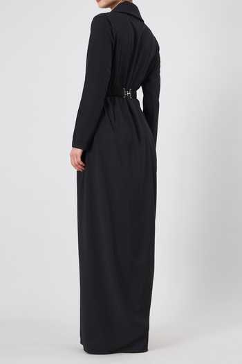 Aakaar Notched Collar Draped Gown With Belt Set For Kids