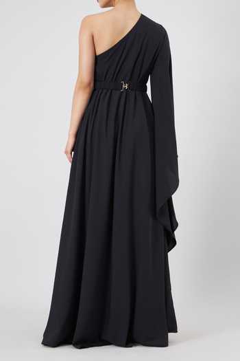 Aakaar One Shoulder Gown & Embroidered Crystal Belt Set For Kids