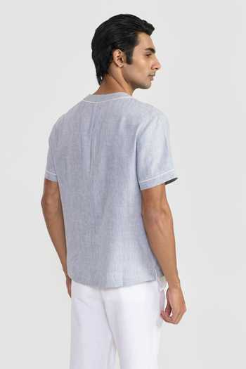 Perona Blue Otto Linen Shirt 