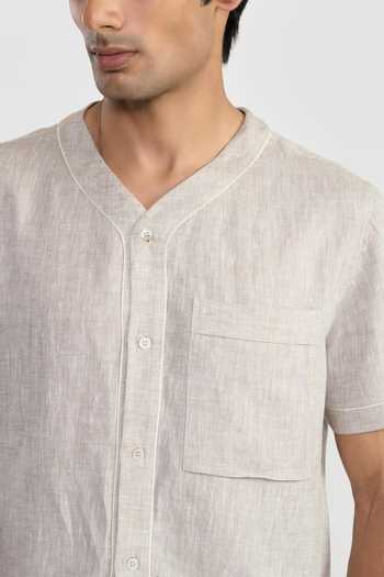 Shop Perona Grey Otto Plain Shirt Online at Aza Fashions Shop_Perona_Grey Otto Plain Shirt _Online_at_Aza_Fashions