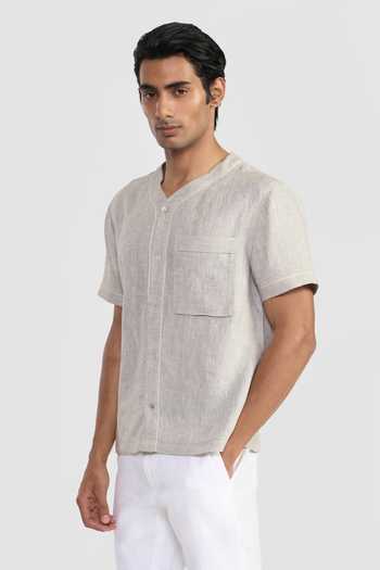 Perona Grey Otto Plain Shirt at Aza Fashions Perona_Grey Otto Plain Shirt _at_Aza_Fashions