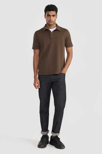 Perona_Brown Polyester, Leather Light Brandon T-shirt _Online_at_Aza_Fashions