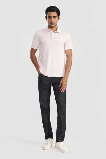 Perona Pink Polyester, Leather Brandon Plain T-shirt Online at Aza Fashions Perona_Pink Polyester, Leather Brandon Plain T-shirt _Online_at_Aza_Fashions