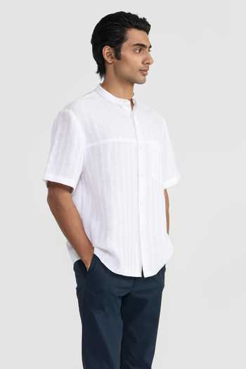 Buy_Perona_White Linen Alfred Shirt _Online_at_Aza_Fashions