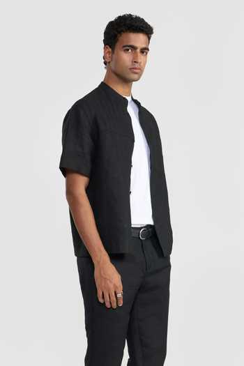 Shop Perona Black Linen Alfred Shirt Online at Aza Fashions Shop_Perona_Black Linen Alfred Shirt _Online_at_Aza_Fashions