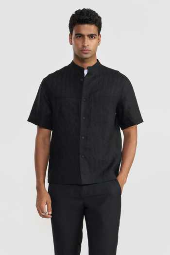 Perona Black Alfred Linen Shirt 