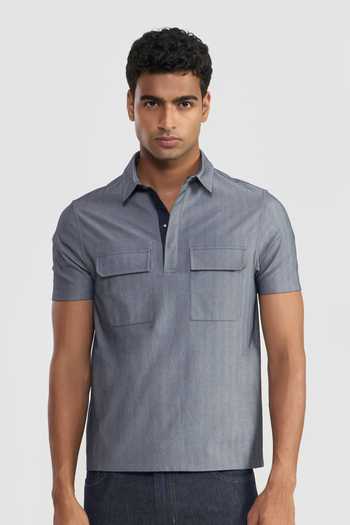 Perona Navy Colton Collared T-Shirt 
