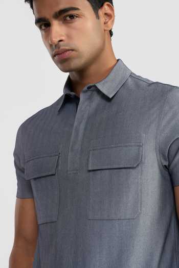 Perona Blue Cotton Navy Colton Collared T-shirt at Aza Fashions Perona_Blue Cotton Navy Colton Collared T-shirt _at_Aza_Fashions