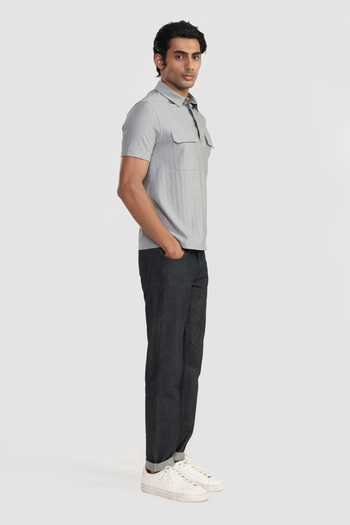 Buy_Perona_Grey Cotton Colton Solid T-shirt _Online_at_Aza_Fashions