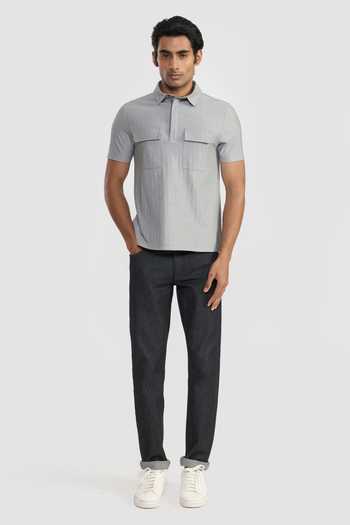 Shop_Perona_Grey Cotton Colton Solid T-shirt _Online_at_Aza_Fashions