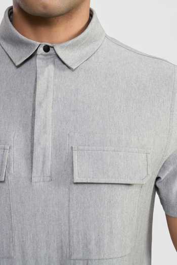 Perona_Grey Cotton Colton Solid T-shirt _at_Aza_Fashions