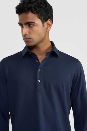 Shop Perona Navy Cotton, Polyester Walter Polo T Shirt Online at Aza Fashions Shop_Perona_Navy Cotton, Polyester Walter Polo T Shirt _Online_at_Aza_Fashions