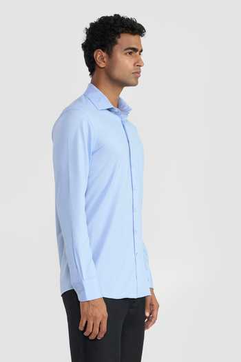 Buy_Perona_Sky Blue Cotton, Polyester Willmore Solid Shirt _Online_at_Aza_Fashions