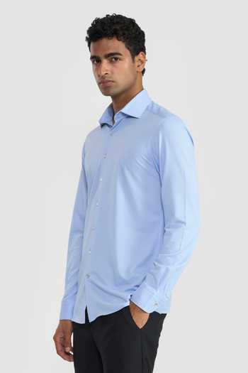 Shop_Perona_Sky Blue Cotton, Polyester Willmore Solid Shirt _Online_at_Aza_Fashions
