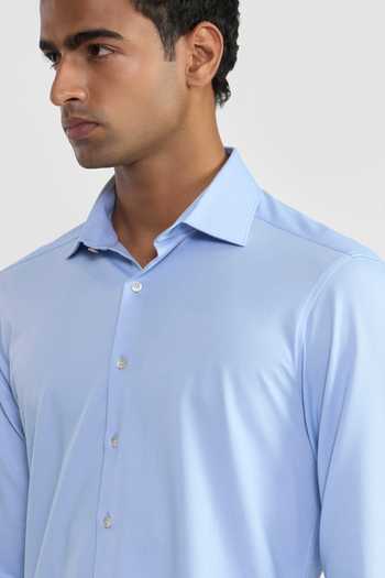 Perona_Sky Blue Cotton, Polyester Willmore Solid Shirt _at_Aza_Fashions