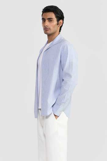 Shop Perona Blue Cotton Mario Textured Shirt Online at Aza Fashions Shop_Perona_Blue Cotton Mario Textured Shirt _Online_at_Aza_Fashions