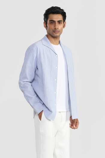 Perona Blue Cotton Mario Textured Shirt at Aza Fashions Perona_Blue Cotton Mario Textured Shirt _at_Aza_Fashions