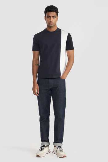 Perona White Cotton Navy Conan T-shirt Online at Aza Fashions Perona_White Cotton Navy Conan T-shirt _Online_at_Aza_Fashions