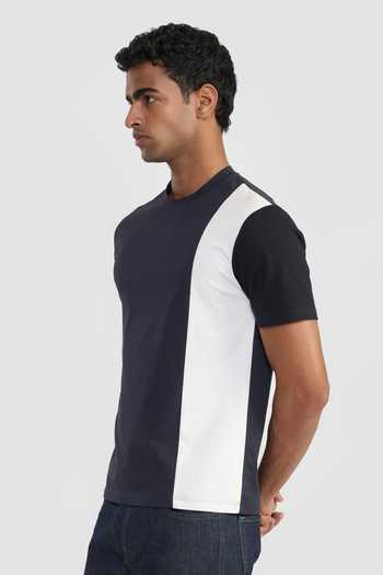 Shop Perona White Cotton Navy Conan T-shirt Online at Aza Fashions Shop_Perona_White Cotton Navy Conan T-shirt _Online_at_Aza_Fashions
