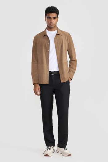 Perona_Brown Suede Camel Nico Textured Jacket _Online_at_Aza_Fashions