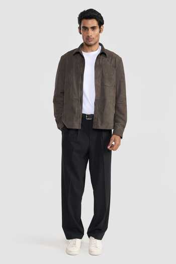 Perona_Olive Green Suede Greasy Steffano Plain Jacket _Online_at_Aza_Fashions