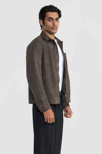 Shop_Perona_Olive Green Suede Greasy Steffano Plain Jacket _Online_at_Aza_Fashions