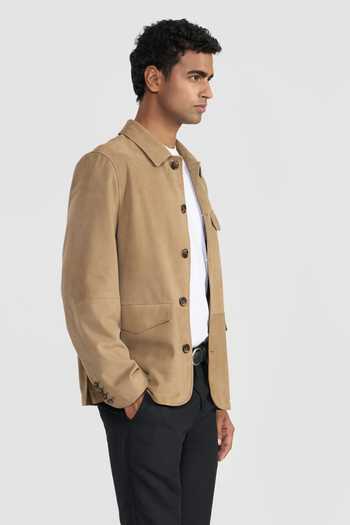 Buy Perona Beige Suede Taupe Julien Plain Jacket Online at Aza Fashions Buy_Perona_Beige Suede Taupe Julien Plain Jacket _Online_at_Aza_Fashions