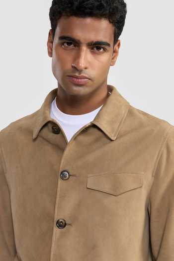 Shop Perona Beige Suede Taupe Julien Plain Jacket Online at Aza Fashions Shop_Perona_Beige Suede Taupe Julien Plain Jacket _Online_at_Aza_Fashions