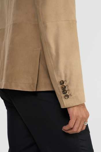 Perona Beige Suede Taupe Julien Plain Jacket at Aza Fashions Perona_Beige Suede Taupe Julien Plain Jacket _at_Aza_Fashions