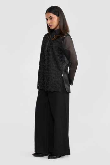 Perona Black Polyester Collared Neck Teagon Shirt Online at Aza Fashions Perona_Black Polyester Collared Neck Teagon Shirt _Online_at_Aza_Fashions