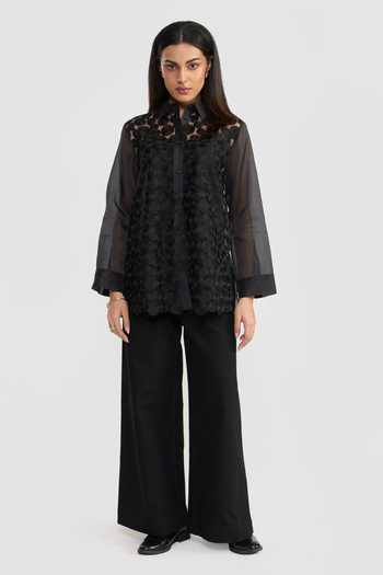 Buy Perona Black Polyester Collared Neck Teagon Shirt Online at Aza Fashions Buy_Perona_Black Polyester Collared Neck Teagon Shirt _Online_at_Aza_Fashions