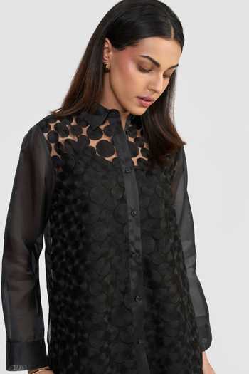 Shop Perona Black Polyester Collared Neck Teagon Shirt Online at Aza Fashions Shop_Perona_Black Polyester Collared Neck Teagon Shirt _Online_at_Aza_Fashions