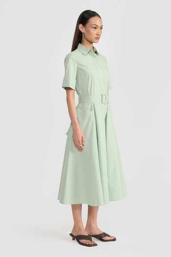 Perona_Mint Cotton, Lycra Collared Neck Elisa Shirt Dress _Online_at_Aza_Fashions