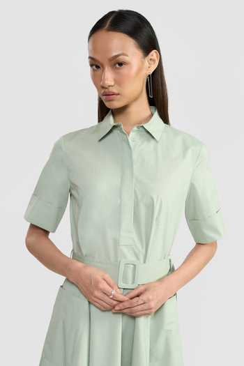 Shop_Perona_Mint Cotton, Lycra Collared Neck Elisa Shirt Dress _Online_at_Aza_Fashions
