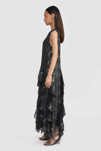 Perona Black Polyester Round Neck Calista Ruffle Dress Online at Aza Fashions Perona_Black Polyester Round Neck Calista Ruffle Dress _Online_at_Aza_Fashions