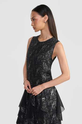 Buy Perona Black Polyester Round Neck Calista Ruffle Dress Online at Aza Fashions Buy_Perona_Black Polyester Round Neck Calista Ruffle Dress _Online_at_Aza_Fashions