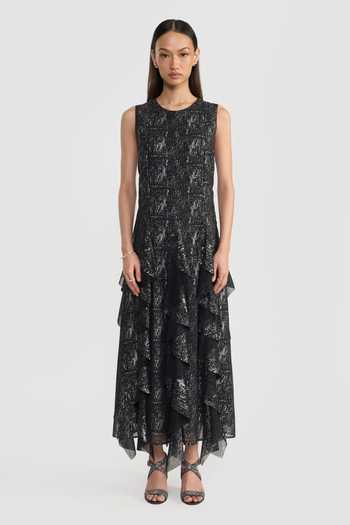 Shop Perona Black Polyester Round Neck Calista Ruffle Dress Online at Aza Fashions Shop_Perona_Black Polyester Round Neck Calista Ruffle Dress _Online_at_Aza_Fashions