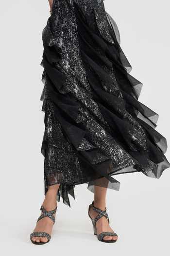 Perona Black Polyester Round Neck Calista Ruffle Dress at Aza Fashions Perona_Black Polyester Round Neck Calista Ruffle Dress _at_Aza_Fashions