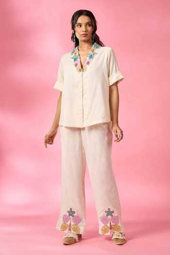 Neitri Pearl Shore Embroidered Shirt & Pant Co-ord Set 