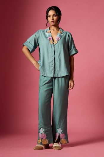 Neitri Moss Shore Embroidered Shirt & Pant Co-ord Set 
