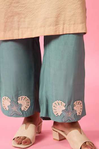 Buy_Neitri_Green Silk, Chanderi Scoop Neck, Yes Spring Shore Embroidered Kurta And Pant Set 