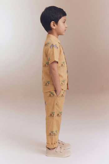 MR Brat_Orange Cotton Safari Print Shirt And Trouser Co-ord Set _Online_at_Aza_Fashions