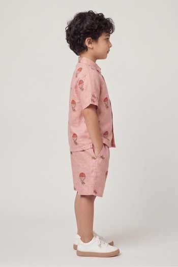 MR Brat_Pink Cotton Dusty Rose Aviatir Shirt And Shorts Set _Online_at_Aza_Fashions