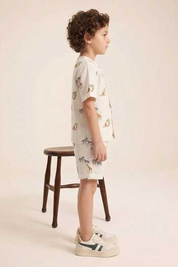 MR Brat_White Cotton Lion Safari Print Shirt And Shorts Co-ord Set _Online_at_Aza_Fashions