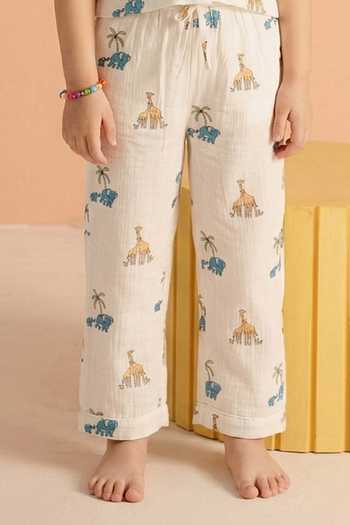 Buy_MR Brat_White Cotton Giraffe Print Top And Trouser Lounge Set _Online_at_Aza_Fashions