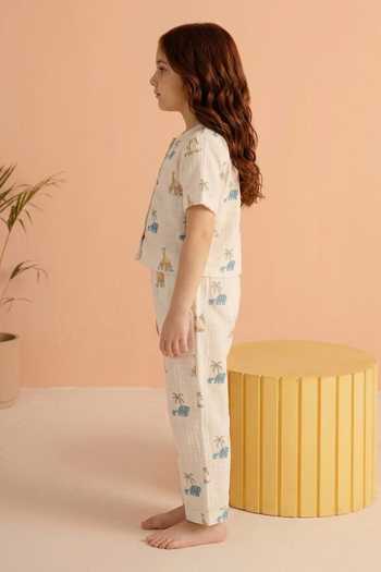 Shop_MR Brat_White Cotton Giraffe Print Top And Trouser Lounge Set _Online_at_Aza_Fashions
