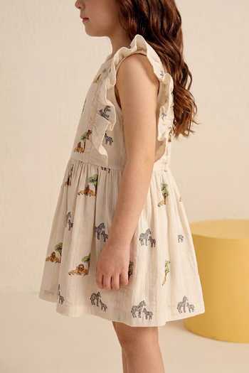 MR Brat_White Cotton Lion Safari Print Bow Dress _Online_at_Aza_Fashions